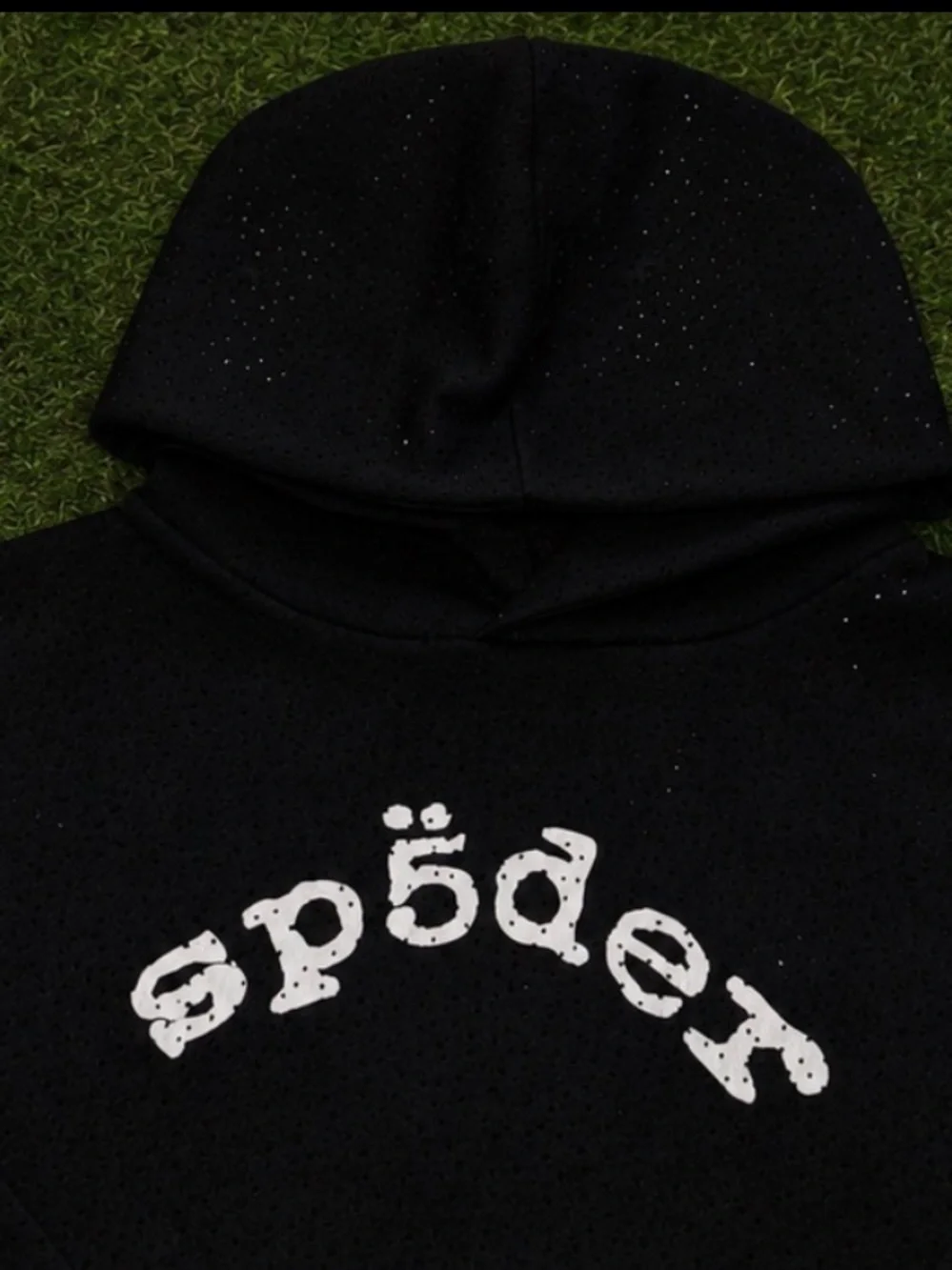 Black rhinestone Hoodie with White 'sp5der' Logo
